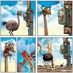 Смешные комиксы про перепуганного страуса