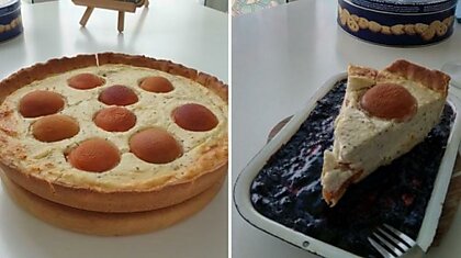 Летний пирог с абрикосами и творогом практически без теста, праздничный вариант