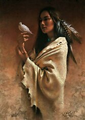 Одухотворенный портрет индейской женщины с голубем