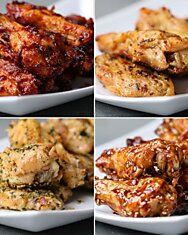 Oven-Baked Chicken Wings 4 Ways.  Печь-запеченные куриные крылышки 4 способа