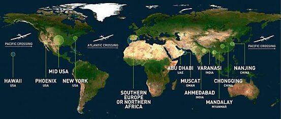 Команда Solar Impulse опубликовала маршрут кругосветного путешествия