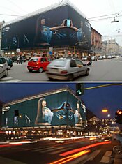 Две стороны одной наружной рекламы. Motokrzr в Милане