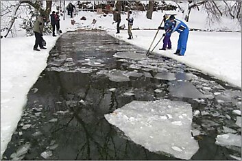 Массовое купание в Москве реке